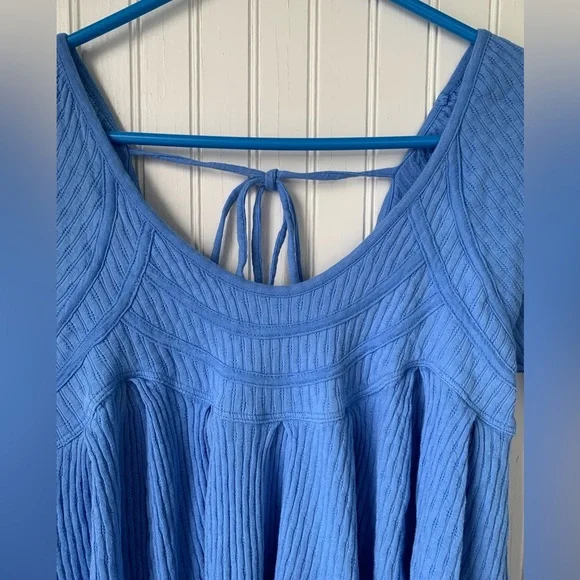 Free People (XS) Blue,Round Neck with Tie Back, Long Sleeve, 100% Cotton - Picture 2 of 7